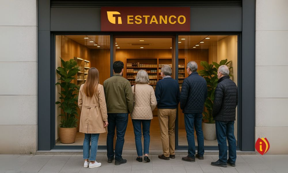 Clientes haciendo cola en un estanco moderno que ha sabido diversificar el estanco